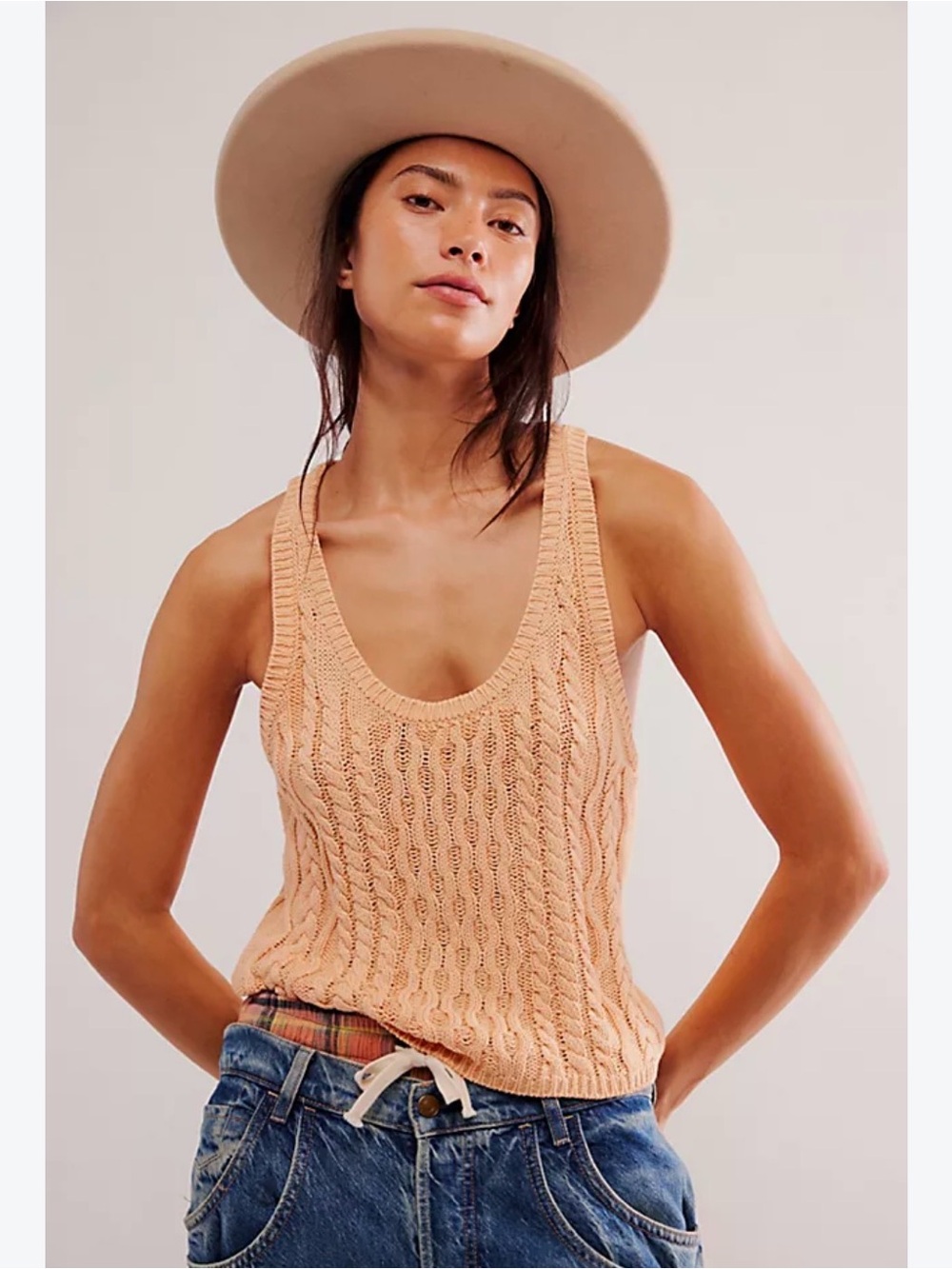 Free People High Tide Cable Knit Scoop Neck Shimmer Tank Top